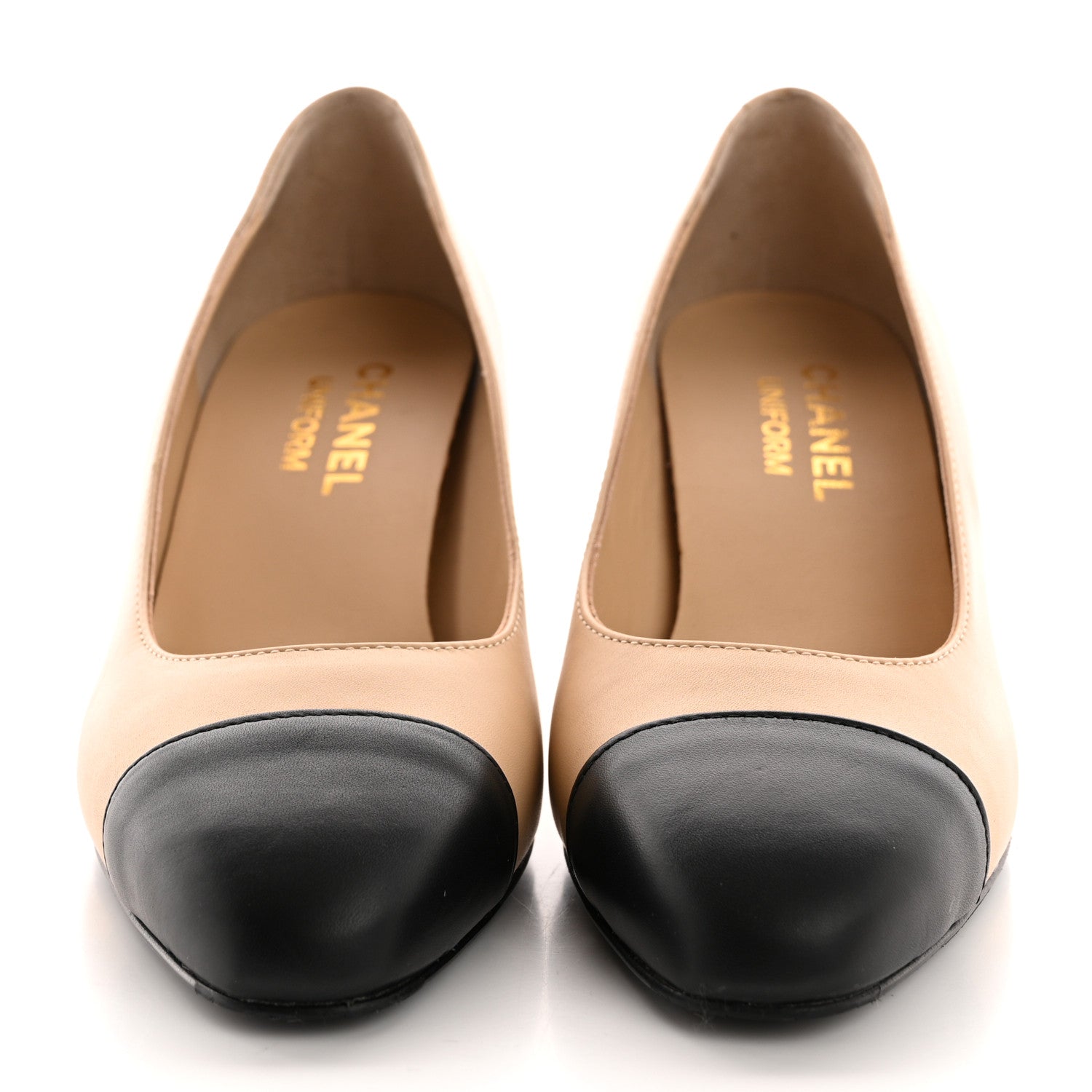 Chanel Lambskin Cap Toe CC Uniform Pumps 36 Beige Black 2 of 12