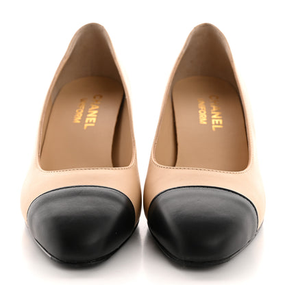 Chanel Lambskin Cap Toe CC Uniform Pumps 36 Beige Black 2 of 12