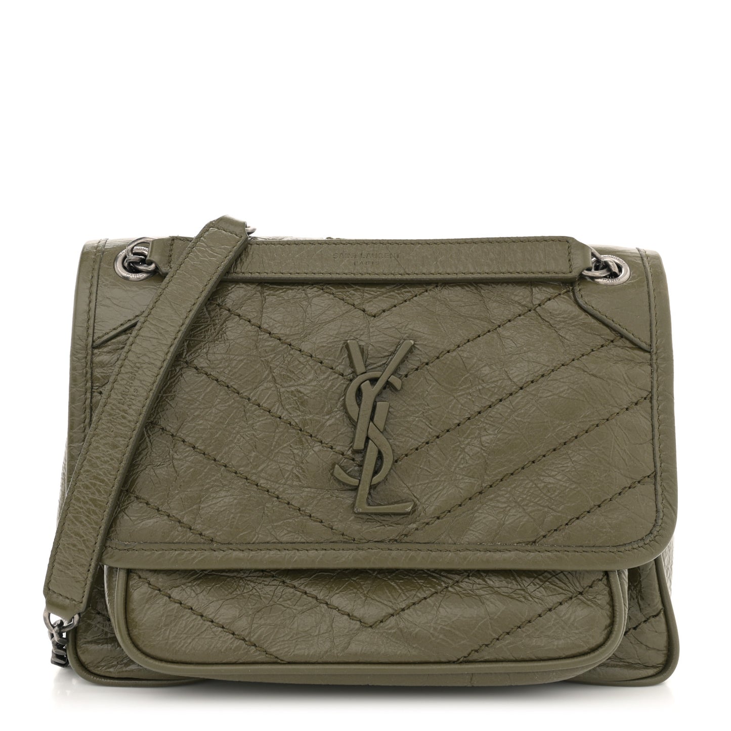 Crinkled Lambskin Matelasse Monogram Baby Niki Chain Satchel Seawood
