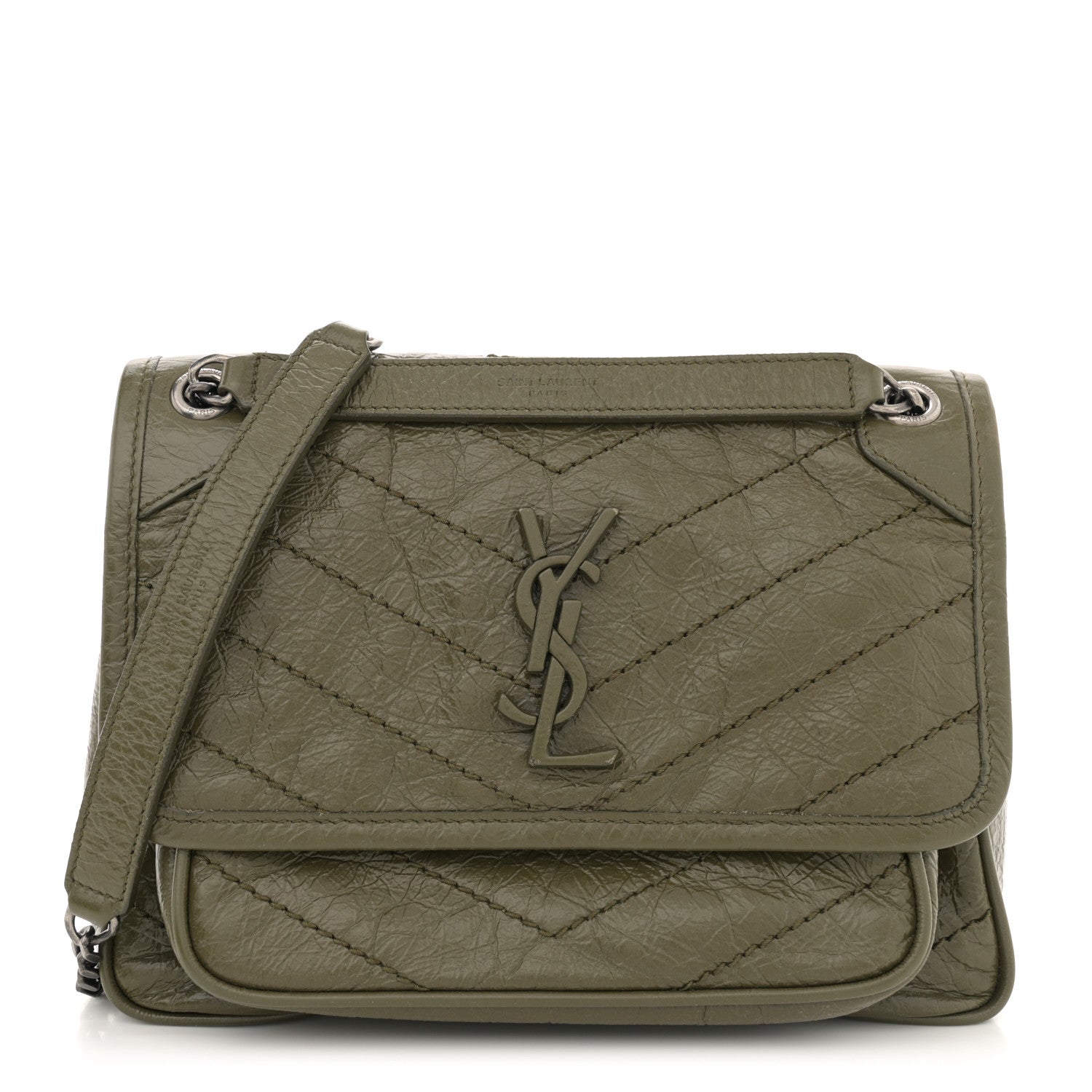 Saint Laurent Crinkled Lambskin Matelasse Monogram Baby Niki Chain Satchel Seawood 1 of 11