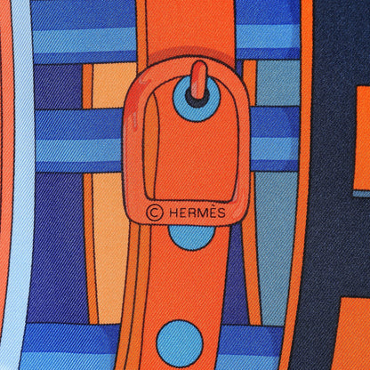 Hermes Silk Colliers de Chiens Giant Scarf 140 Indigo Orange Cobalt 6 of 7