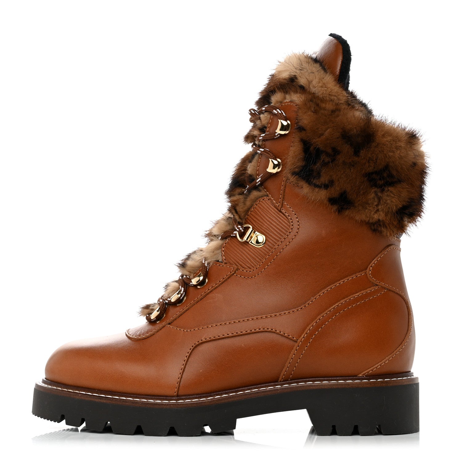 Louis Vuitton Calfskin Mink Territory Ranger Combat Boots 38 Cognac 1 of 8