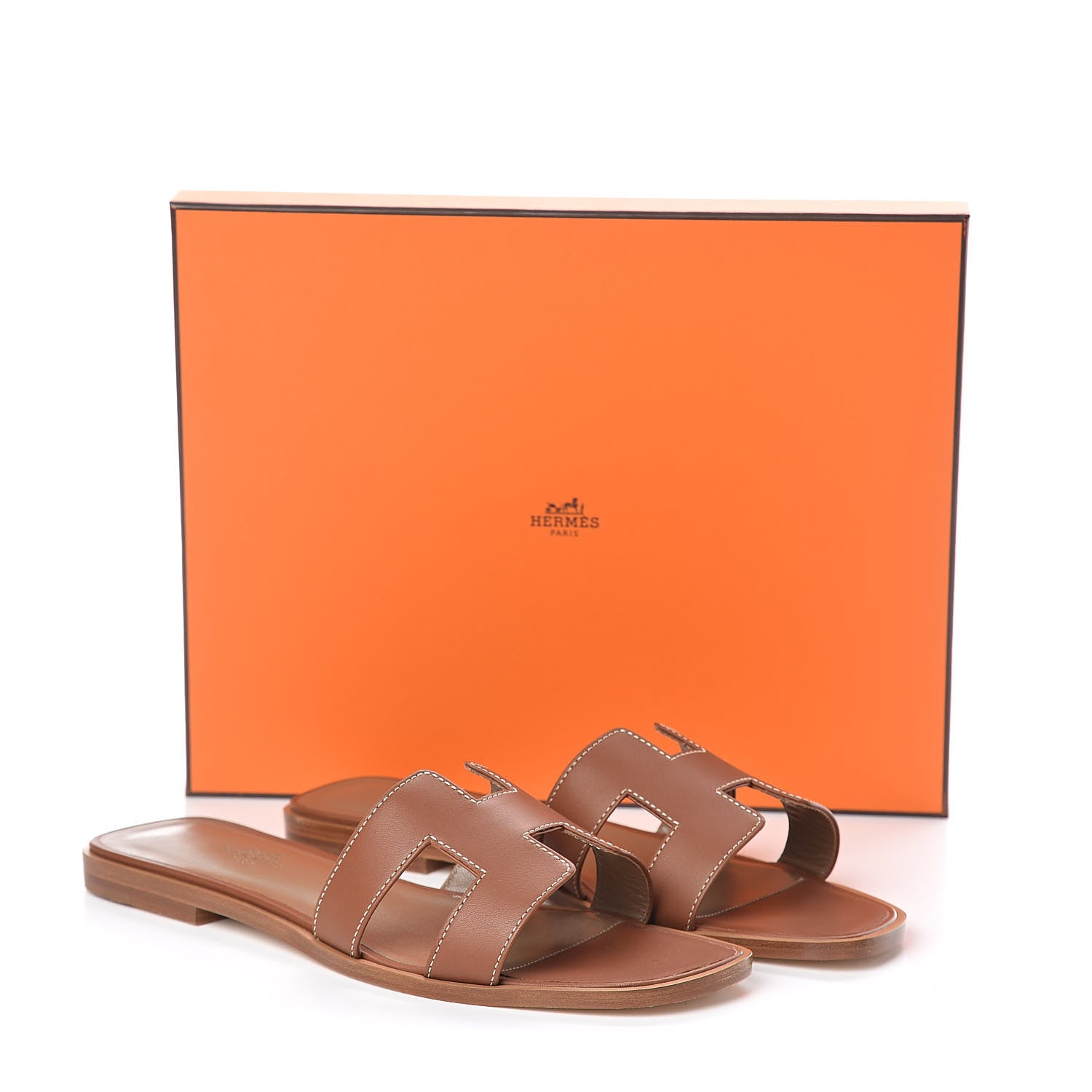 Hermes Box Calfskin Oran Sandals 39 Gold 8 of 8
