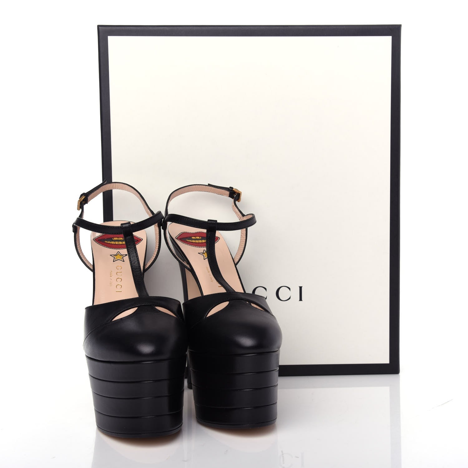 Gucci Malaga Kid T Strap Platform Pumps 39 Black 8 of 8