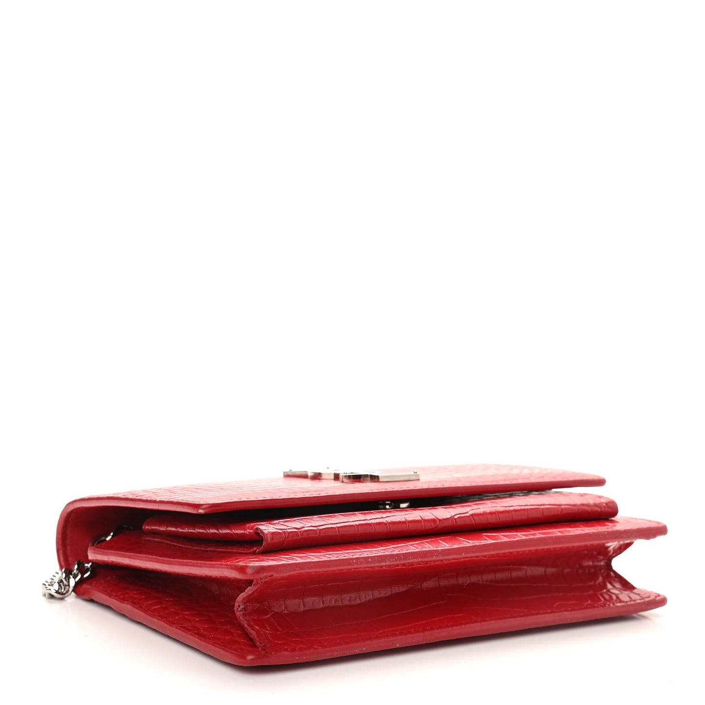 Calfskin Crocodile Embossed Monogram Sunset Chain Wallet Rouge Eros