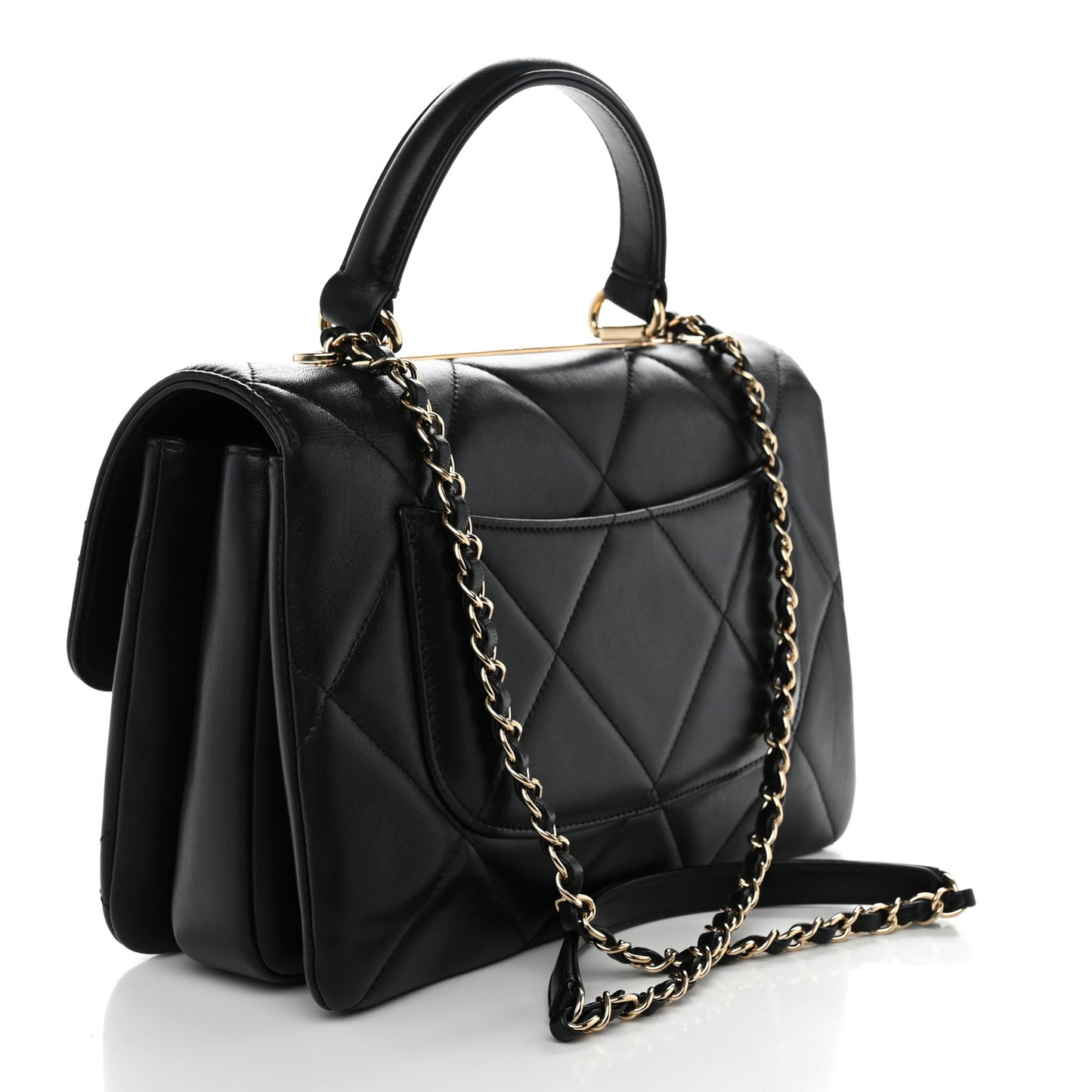 Lambskin Quilted Medium Trendy CC Flap Dual Handle Bag Black