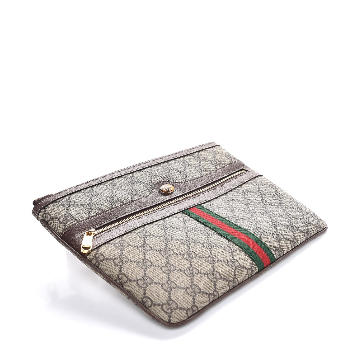 GG Supreme Monogram Large Ophidia Pouch Clutch Brown