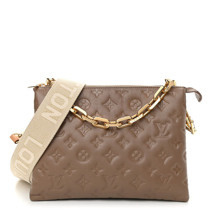 Louis Vuitton Lambskin Embossed Monogram Coussin PM Taupe 1 of 9