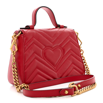 Gucci Calfskin Matelasse Mini GG Marmont Top Handle Shoulder Bag Hibiscus Red 3 of 13