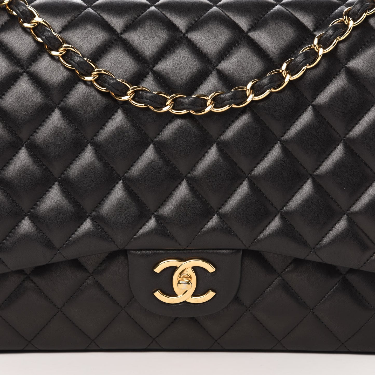Lambskin Quilted Maxi Double Flap Black