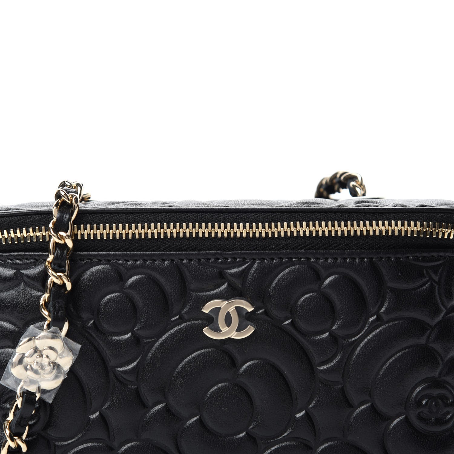 Chanel Lambskin Camellia Embossed Small Vanity Case With Chain Black 10 of 11