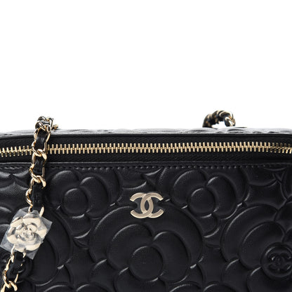Chanel Lambskin Camellia Embossed Small Vanity Case With Chain Black 10 of 11