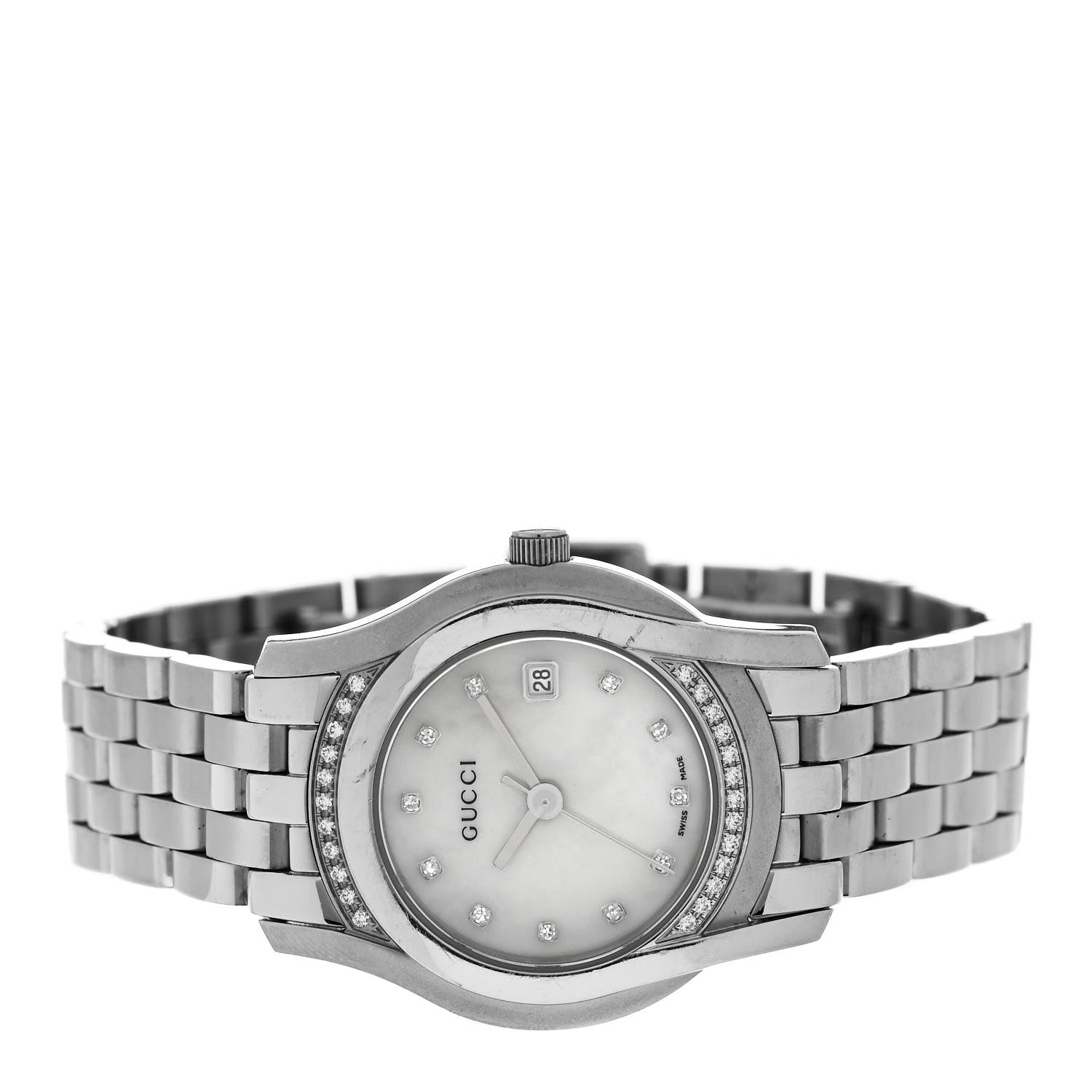 Gucci Stainless Steel Diamond Bezel Mother of Pearl 27mm 5500L Quartz Watch 2 of 4
