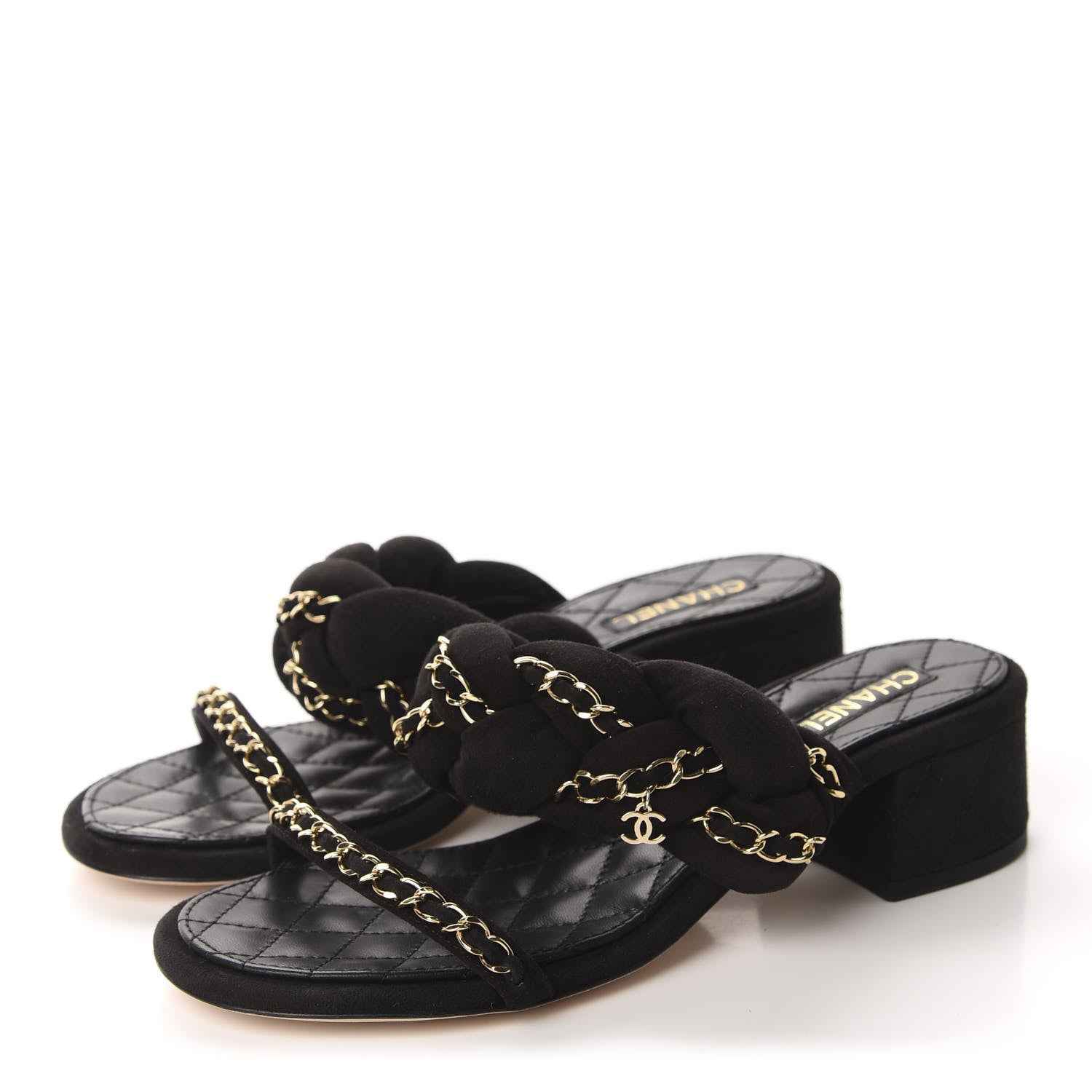 Chanel Kid Suede Chain Braided Sandals 37.5 Black 3 of 10