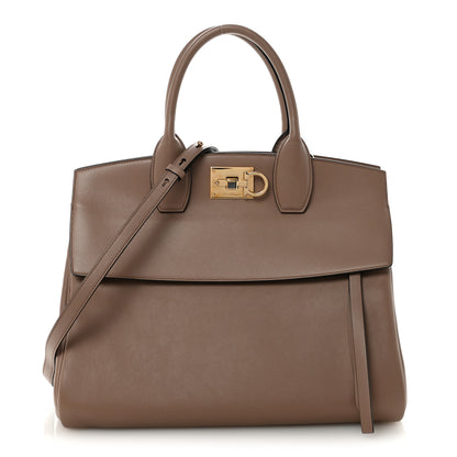 Salvatore Ferragamo Smooth Calfskin Large The Studio Bag Caraway Seed 1 of 9