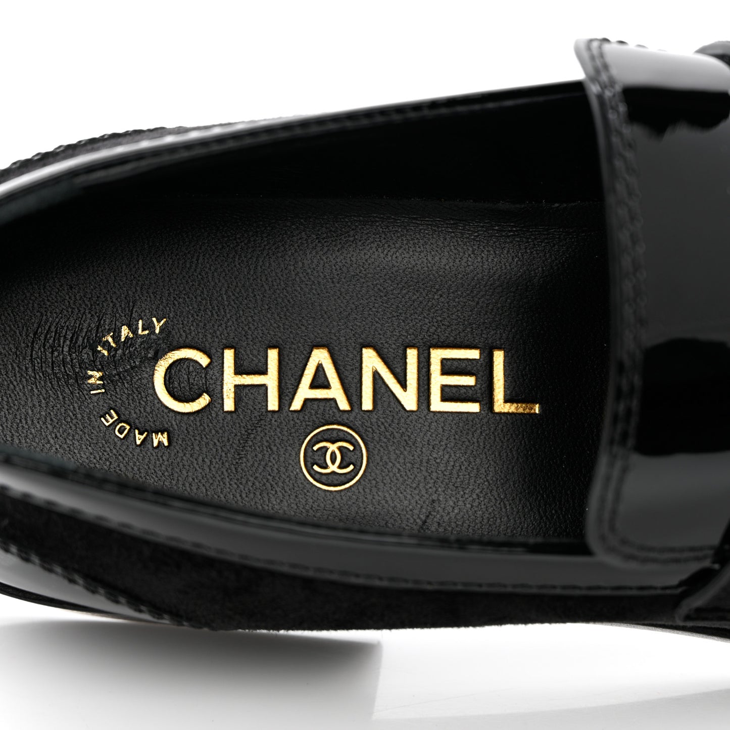 Patent Calfskin Suede Kidskin CC Mocassin Loafers 37 Black