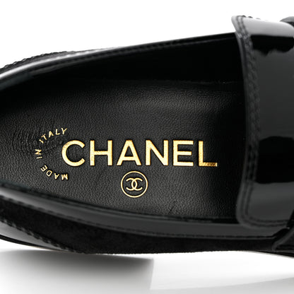 Chanel Patent Calfskin Suede Kidskin CC Mocassin Loafers 37 Black 8 of 14