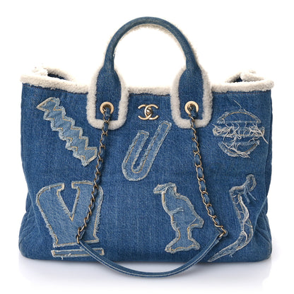 Chanel Denim Shearling Hieroglyph Coco Tote Blue 1 of 10
