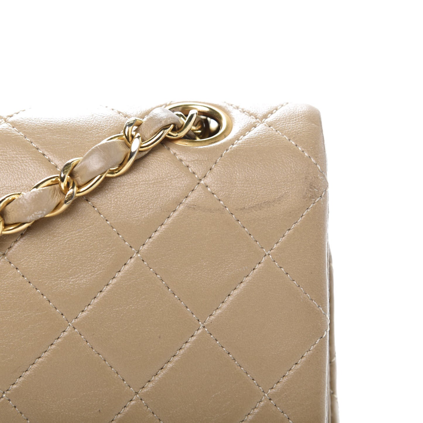 Lambskin Quilted Small Double Flap Beige