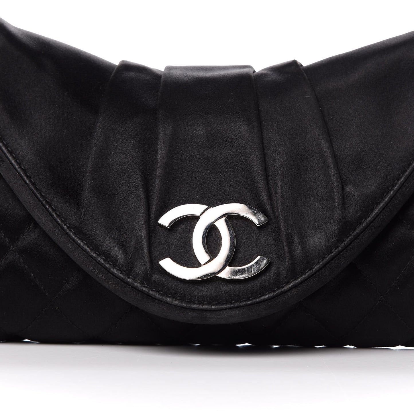 Satin Quilted Flap Clutch Black