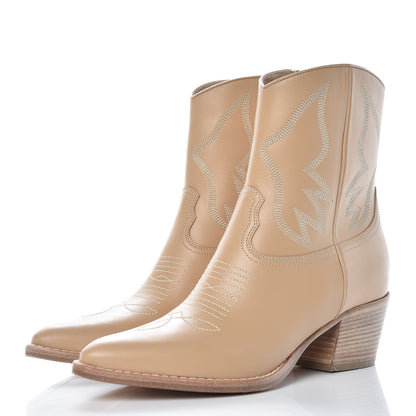 Valentino Garavani Calfskin Embroidered Texan 50mm Cowboy Ankle Boots 39 Naturale 3 of 10