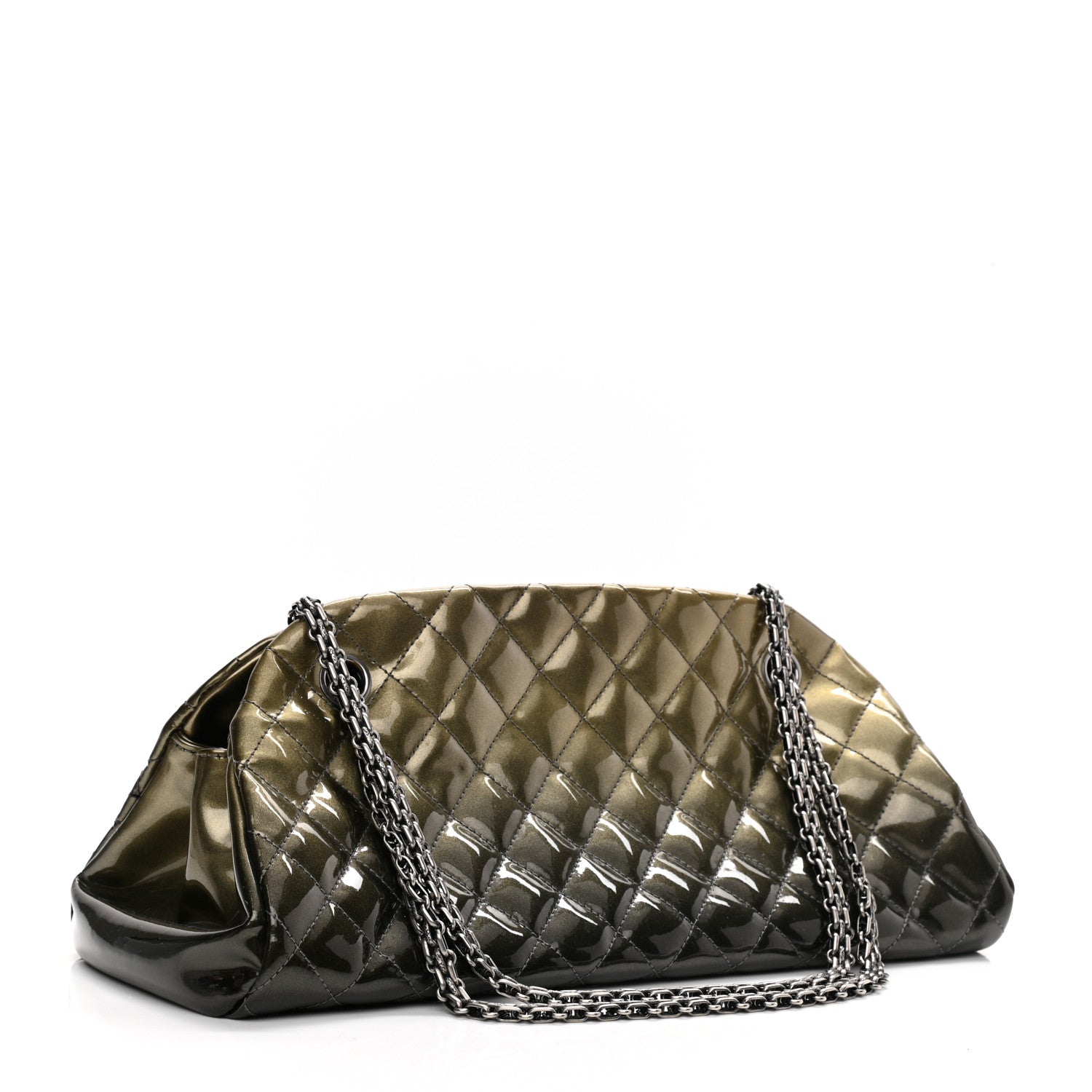 Chanel Metallic Patent Quilted Medium Just Mademoiselle Bowling Bag Green Degrade 3 of 12