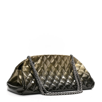 Chanel Metallic Patent Quilted Medium Just Mademoiselle Bowling Bag Green Degrade 3 of 12