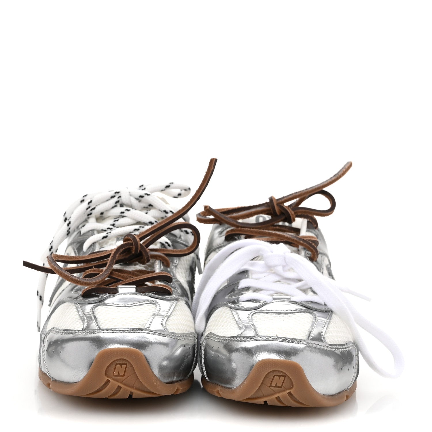 Miu Miu X NEW BALANCE Metallic Calfskin Mesh 530 SL Sneakers 37.5 Argento 3 of 11