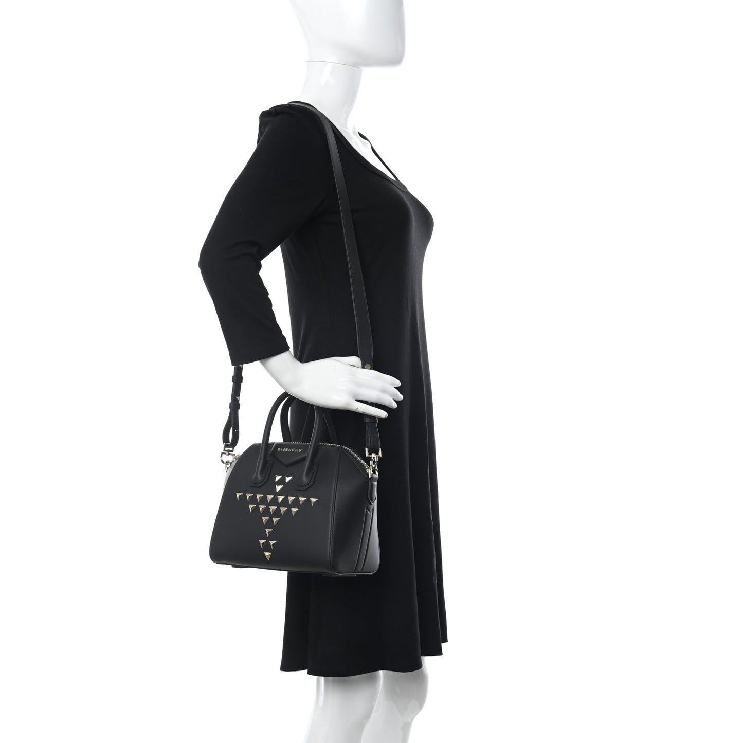 Smooth Calfskin Triangle Studded Mini Antigona Black