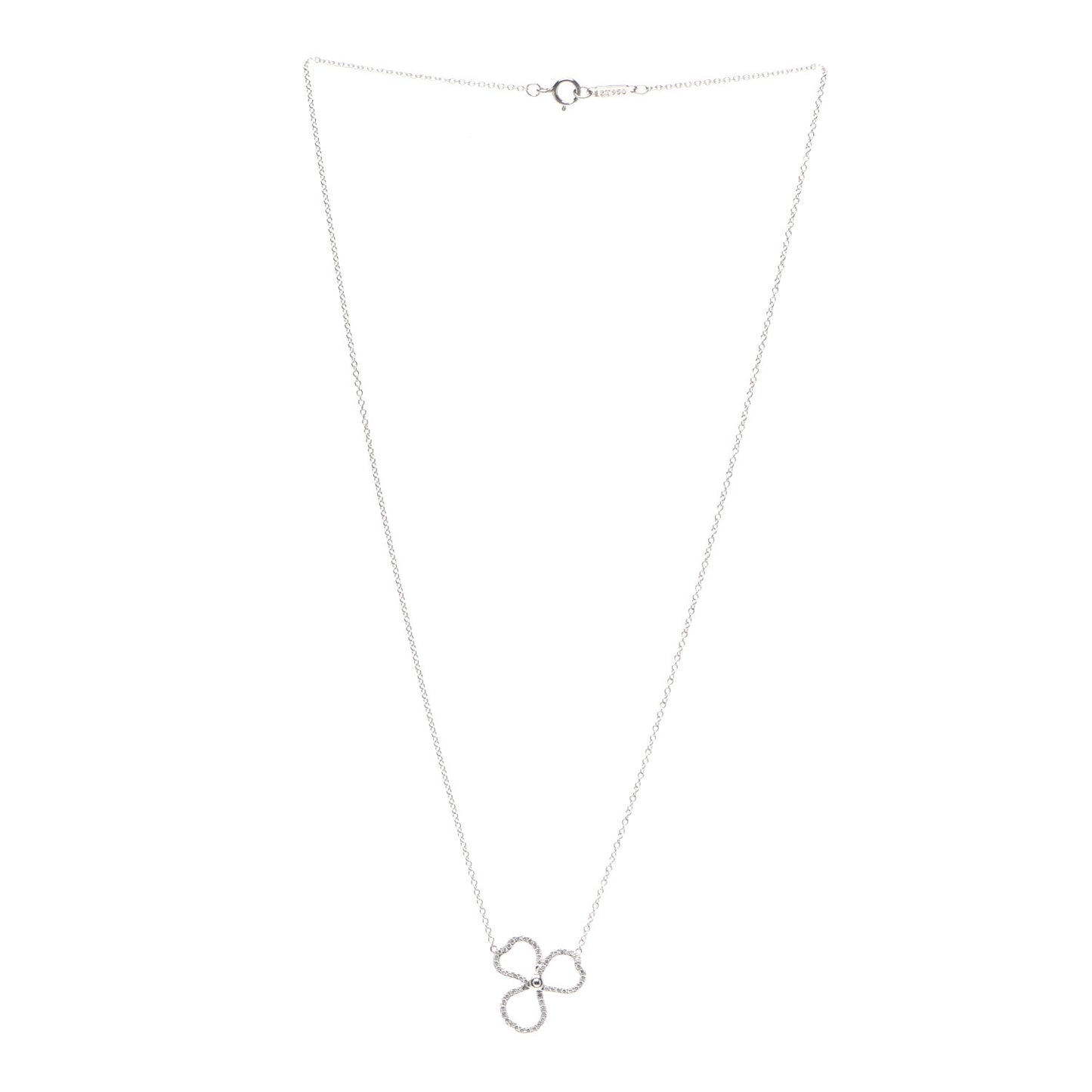 Platinum Diamond Small Paper Flowers Pendant Necklace