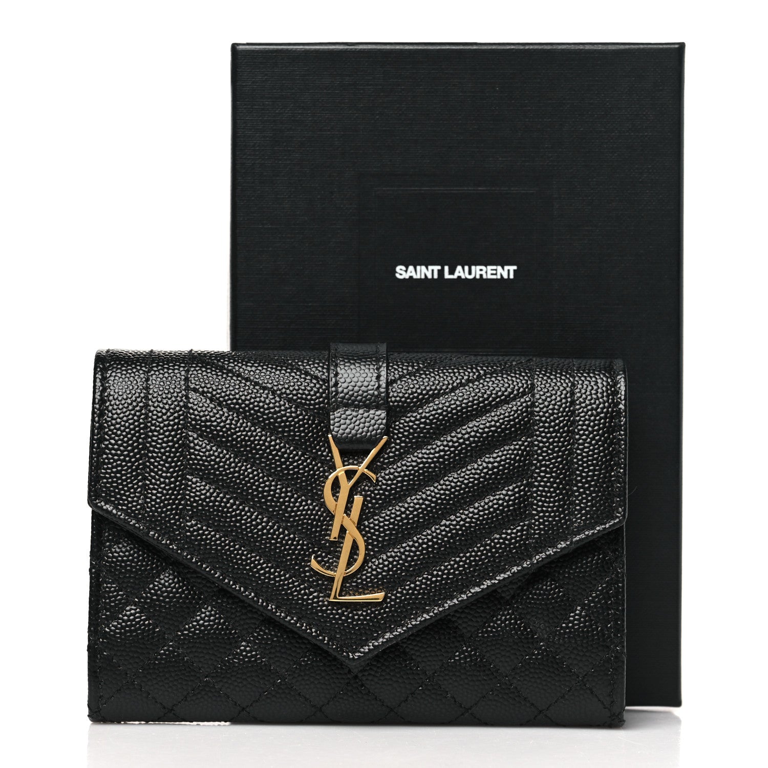 Saint Laurent Grain De Poudre Textured Mixed Matelasse Triquilt Small Monogram Envelope Wallet Black 9 of 9