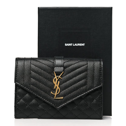 Saint Laurent Grain De Poudre Textured Mixed Matelasse Triquilt Small Monogram Envelope Wallet Black 9 of 9