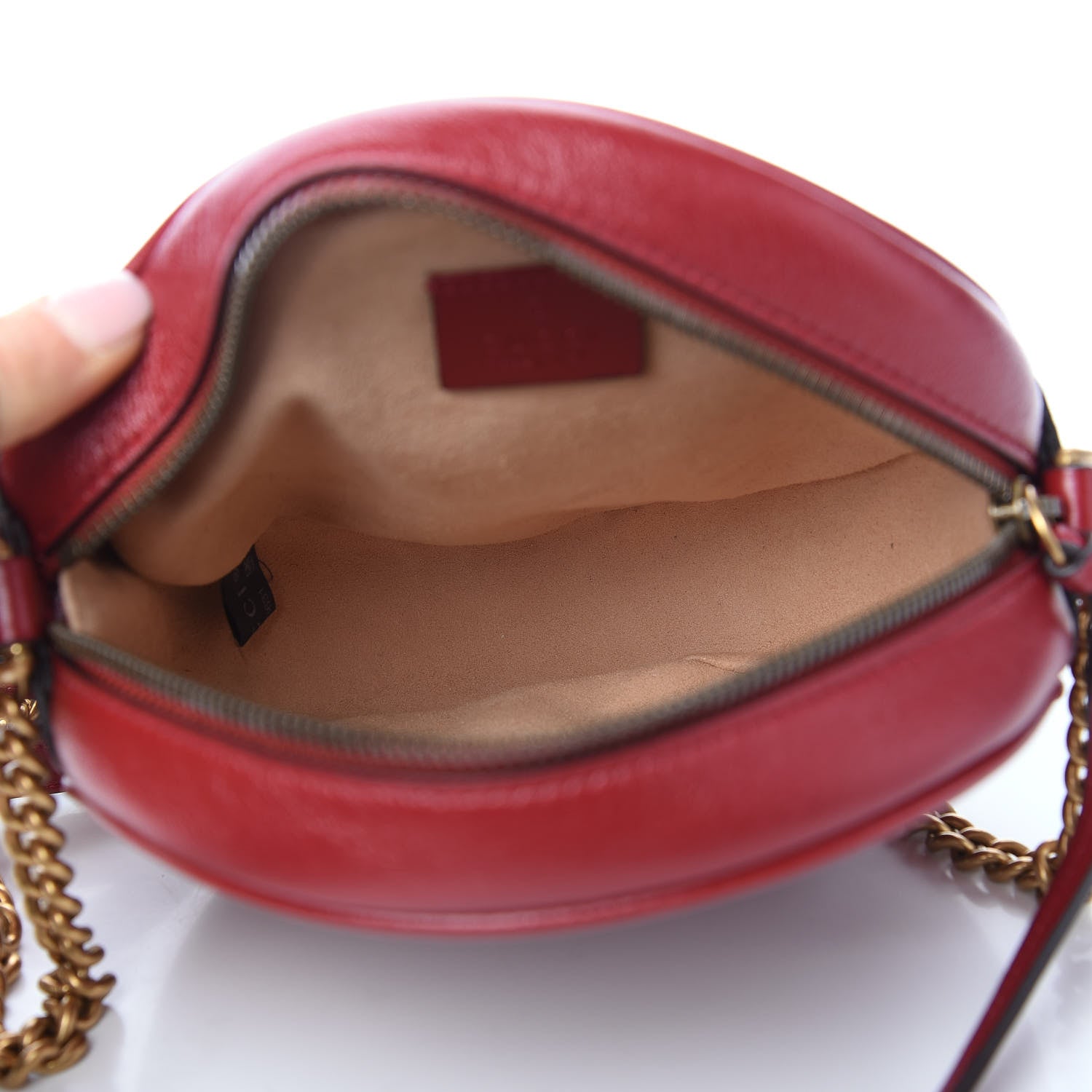 Gucci Glazed Calfskin Matelasse Heart Mini GG Marmont Round Shoulder Bag Romantic Cerise 4 of 9
