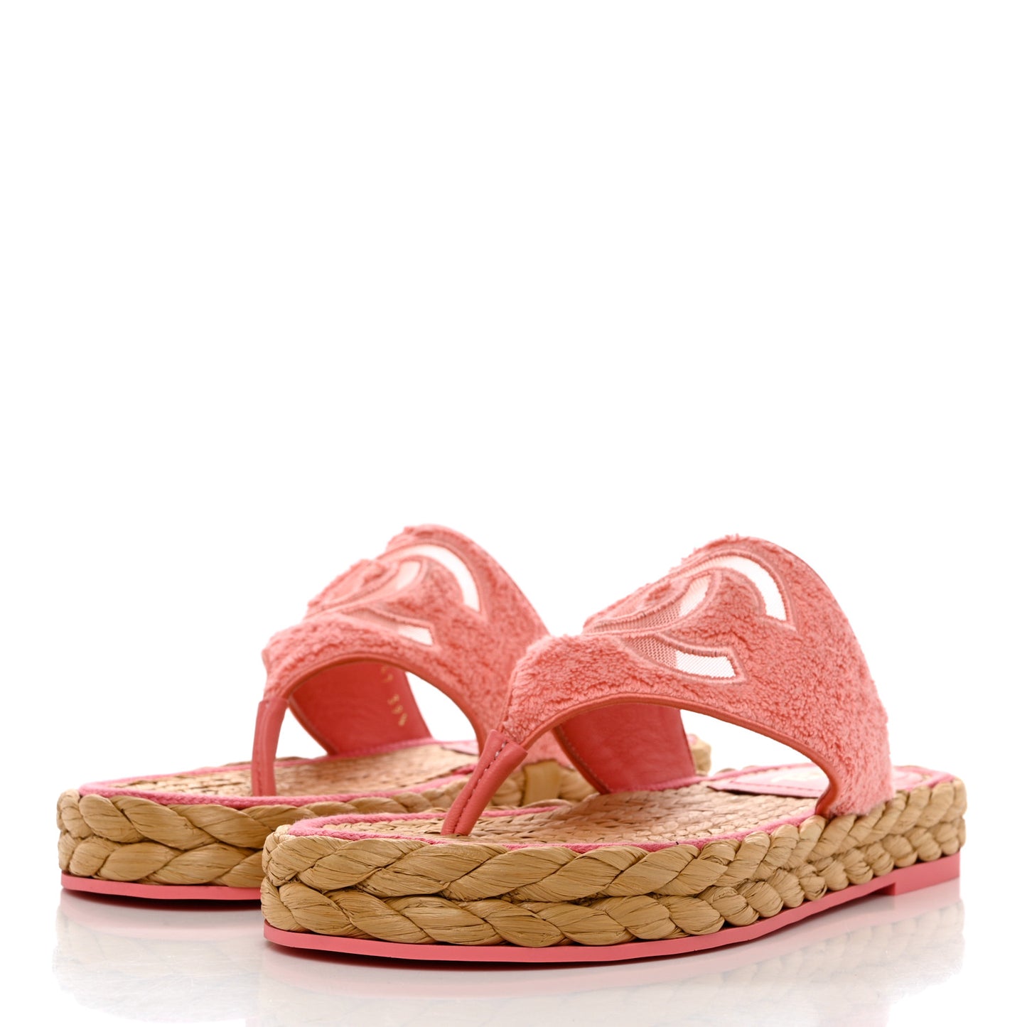 Terry Cloth Raffia CC Logo Thong Sandals 39.5 Pink