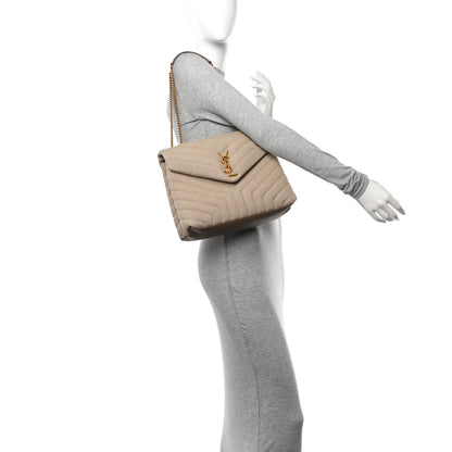 Saint Laurent Linen Y Quilted Monogram Medium Loulou Chain Satchel Natural Taupe 2 of 11