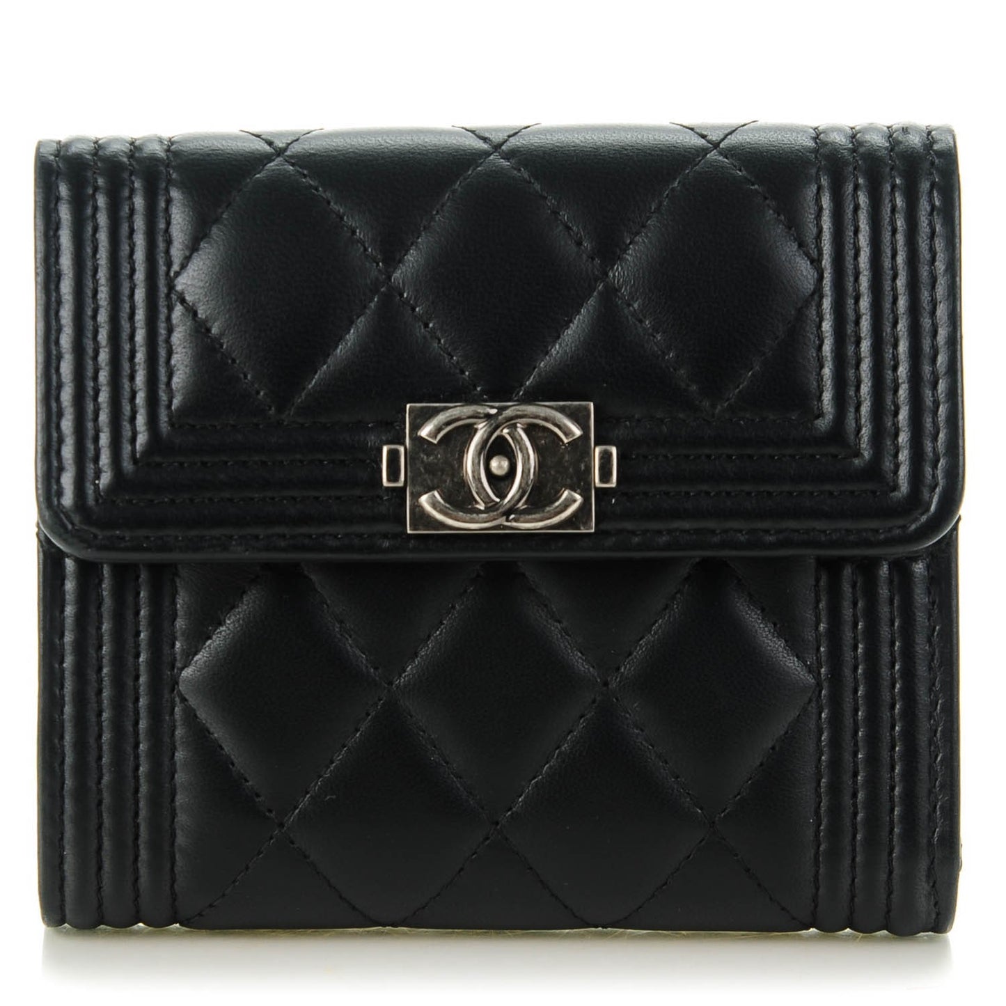 Lambskin Quilted Compact Boy Wallet Black