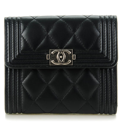 Chanel Lambskin Quilted Compact Boy Wallet Black 1 of 8