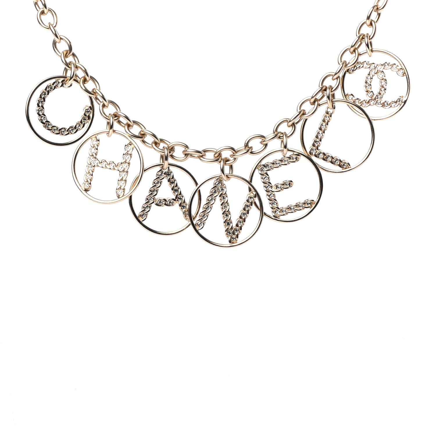 Chanel Metal Strass Crystal Logo Necklace Gold 6 of 11