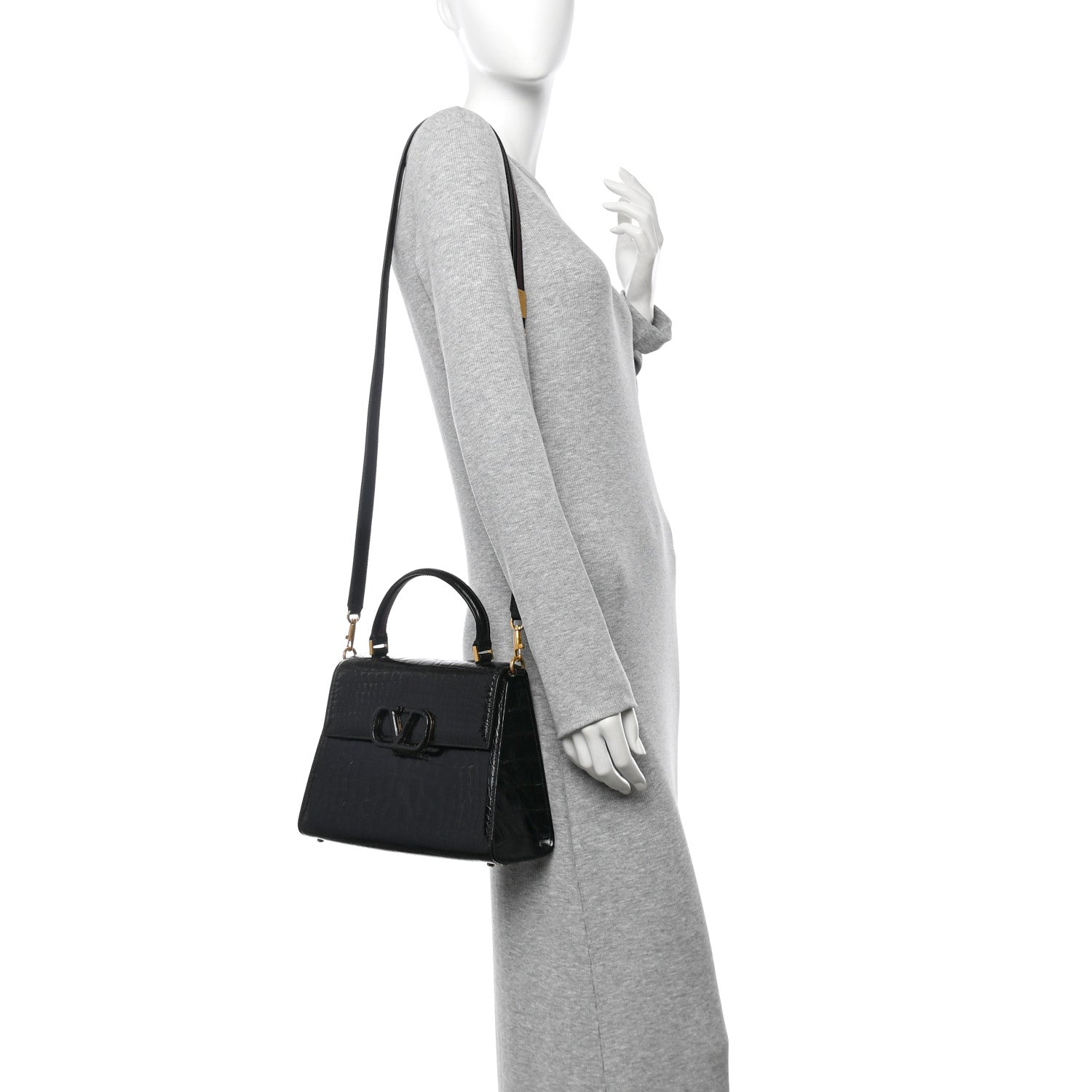 Valentino Garavani Crocodile Small VSling Top Handle Bag Black 2 of 11
