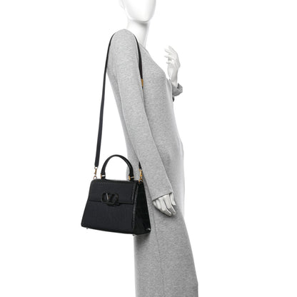 Valentino Garavani Crocodile Small VSling Top Handle Bag Black 2 of 11