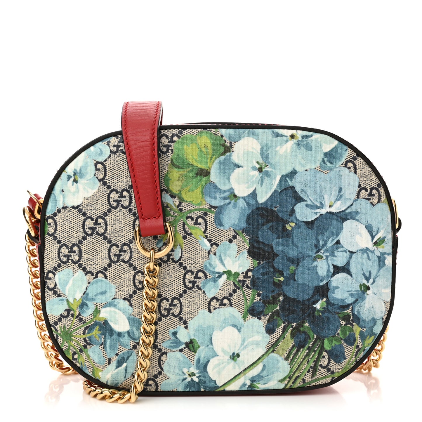 GG Supreme Monogram Blooms Mini Chain Shoulder Bag Beige Blue Navy Hibiscus Red