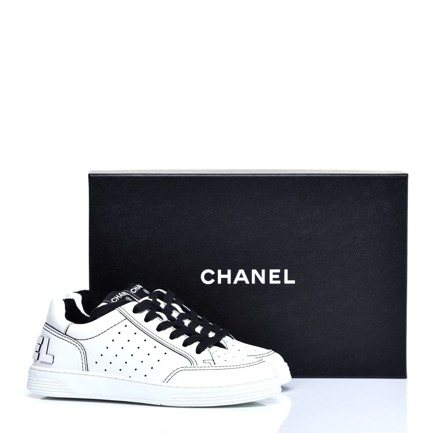 Chanel Calfskin Womens Logo Sneakers 36 White Black 9 of 11