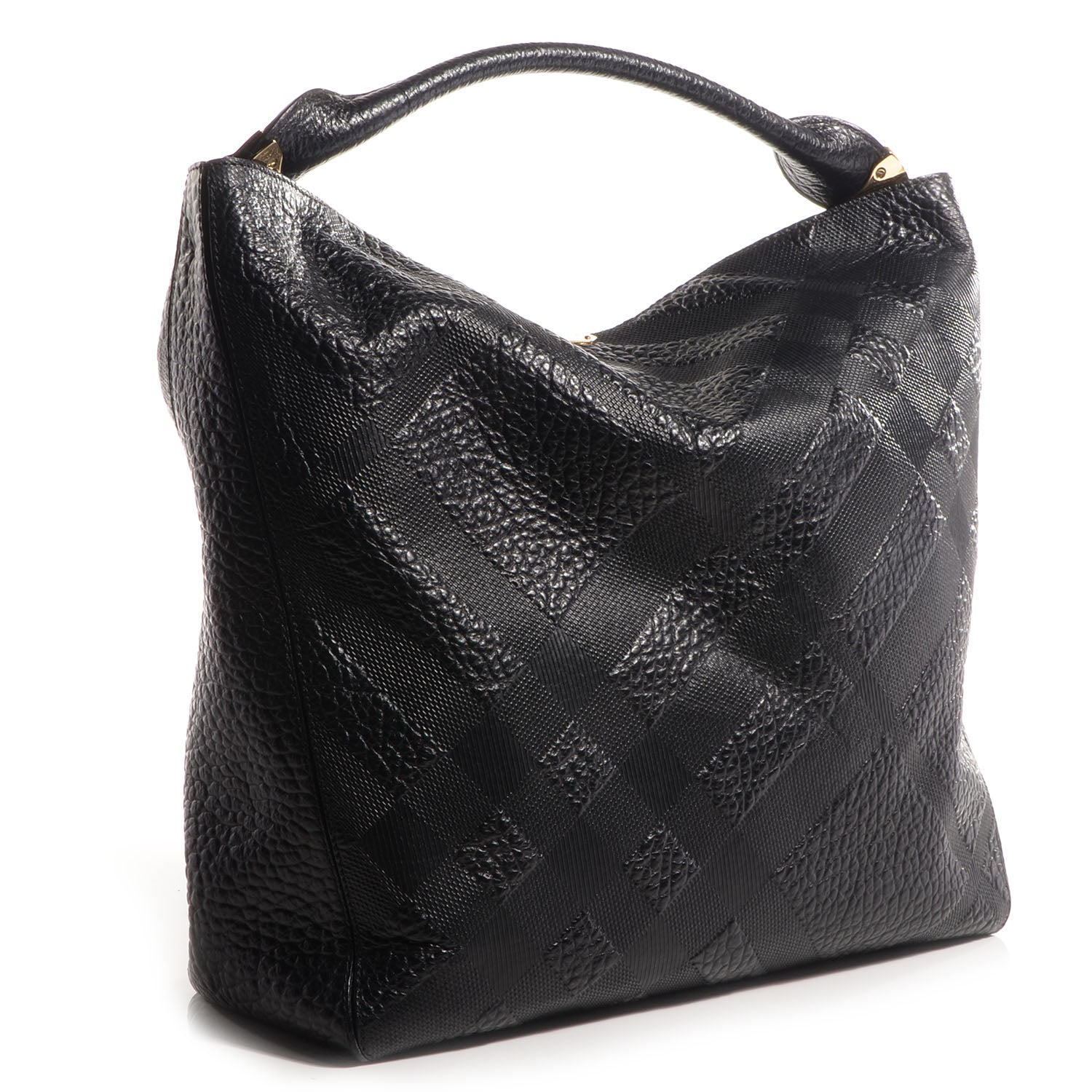Burberry Heritage Grain Check Embossed Medium Lindburn Hobo Black 3 of 9