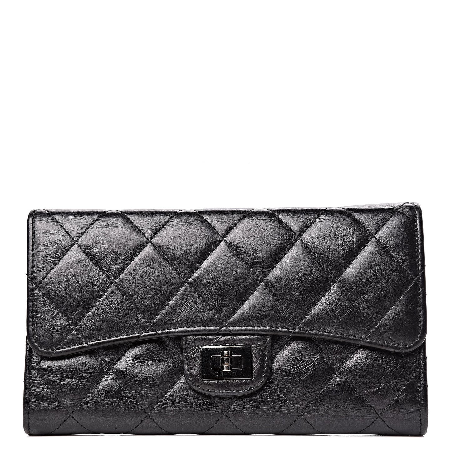 Metallic Aged Calfskin Quilted Reissue Long Flap Wallet So Black