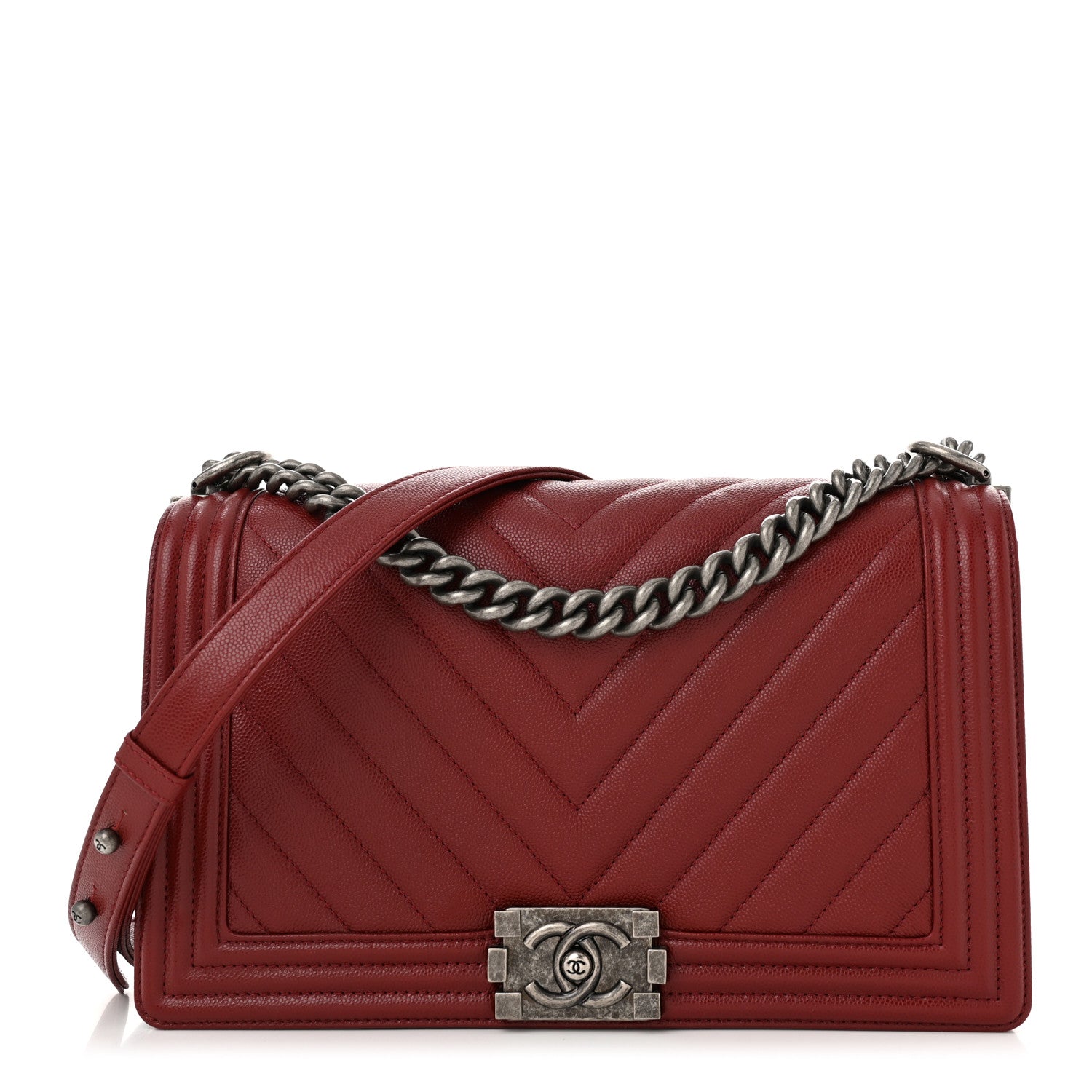 Chanel Caviar Chevron Quilted New Medium Boy Flap Red 1 of 10