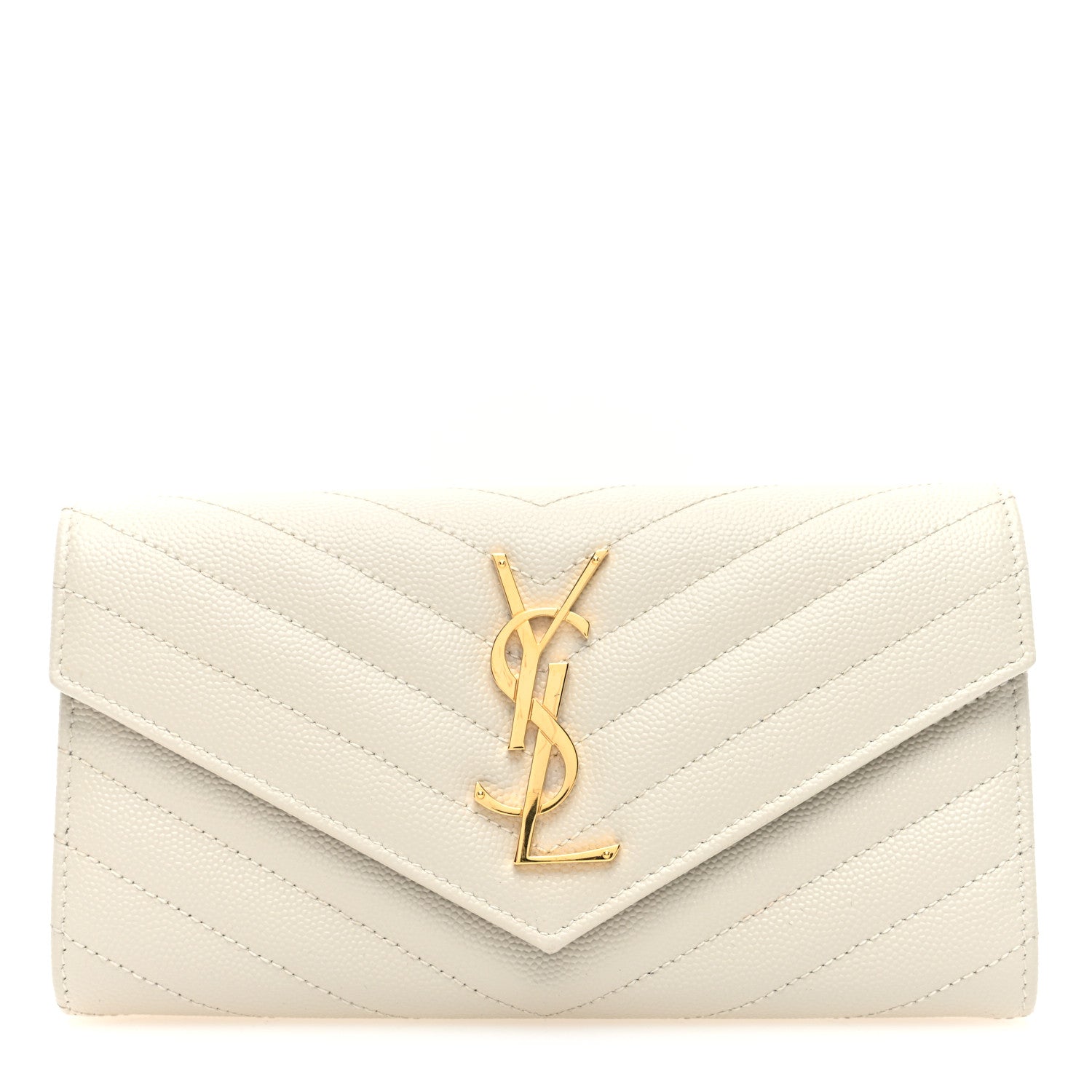 Saint Laurent Grain De Poudre Matelasse Chevron Monogram Flap Wallet Crema Soft 1 of 6