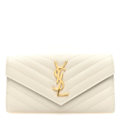 Saint Laurent Grain De Poudre Matelasse Chevron Monogram Flap Wallet Crema Soft 1 of 6