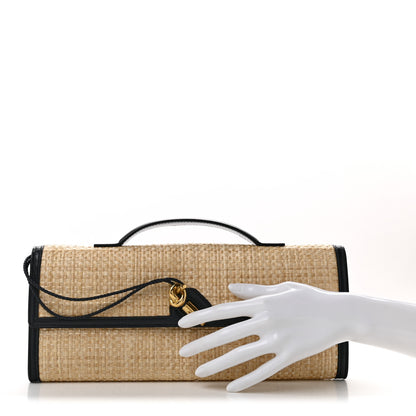 Bottega Veneta Raffia Intrecciato Long Andiamo Top Handle Clutch Natural Midnight 2 of 6