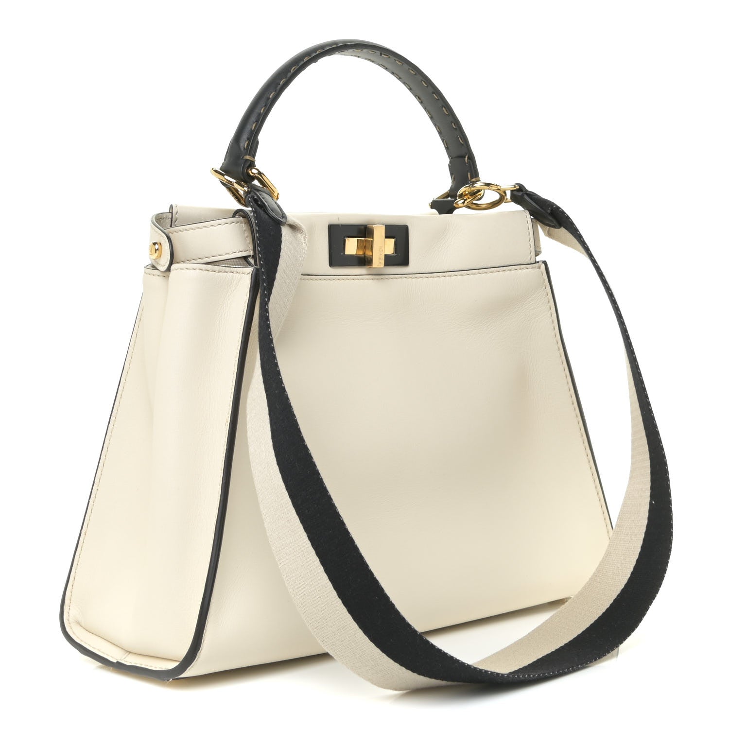 Fendi Vitello Seta Canvas FF Embroidered Medium Peekaboo Iconic Satchel White 3 of 9