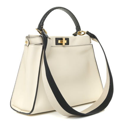 Fendi Vitello Seta Canvas FF Embroidered Medium Peekaboo Iconic Satchel White 3 of 9